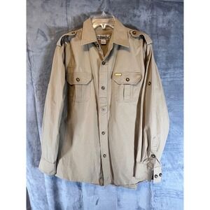 Ablanche Menswear Button‎ Down Shirt Long Sleeve Tan Military Style L